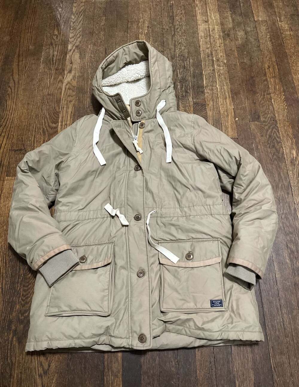 Abercrombie & Fitch Khaki Down Insulated Duck Feathers Sherpa Lined Jacket XL